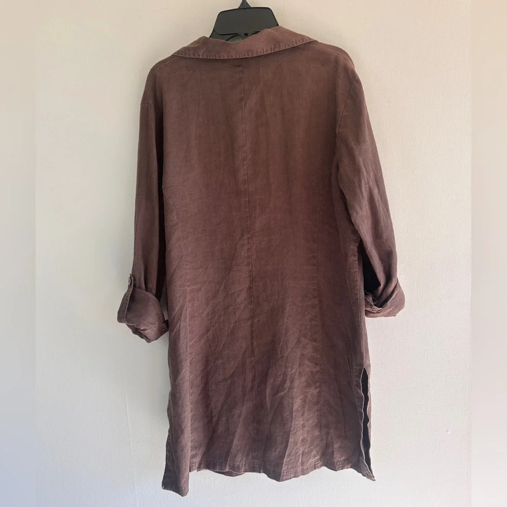 Y2K WEAR IT Brown Oversized Linen Tunic Shirt Jacket Lagenlook Earthy Boho Sz 0 - Picture 13 of 14